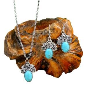 Vintage Round Ancient Silver Charm Geometric Pattern necklace set